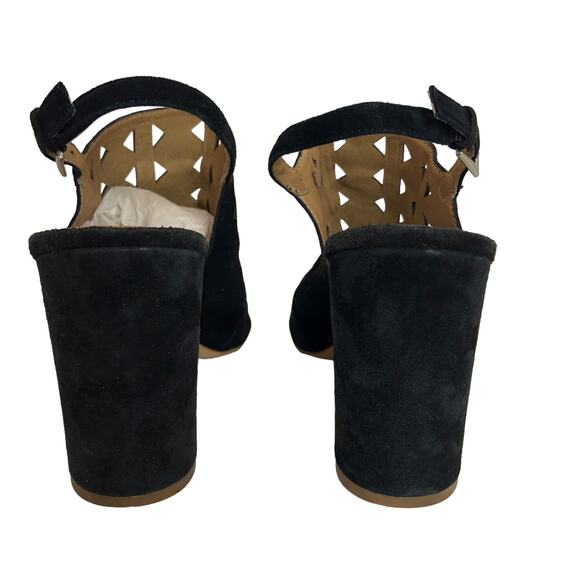 Halogen- Black Suede Laser Cut Out Open Toe Block Heel Sandals-10M - Picture 9 of 9